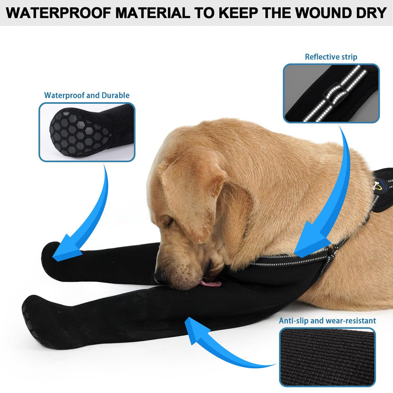 COODEO Dog Socks to Prevent Licking Paws, Waterproof Boots for All Four Legs with Non-Slip Soles, Protective Paw Covers for Wounds, Licking Prevention Shoes for Dogs (Black, L) Black - PawsPlanet Australia