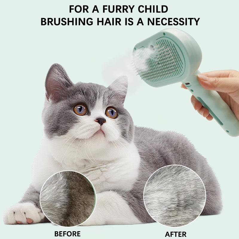 Pet Steam Brush for Cat & Dog – 4-in-1 De-Shedding, Steam Spray, and Self-Cleaning Grooming Tool – Ideal for Long and Short-Haired Pets– Includes 2 Bottles of 120 mL Waterless Shampoo(Green) Green - PawsPlanet Australia