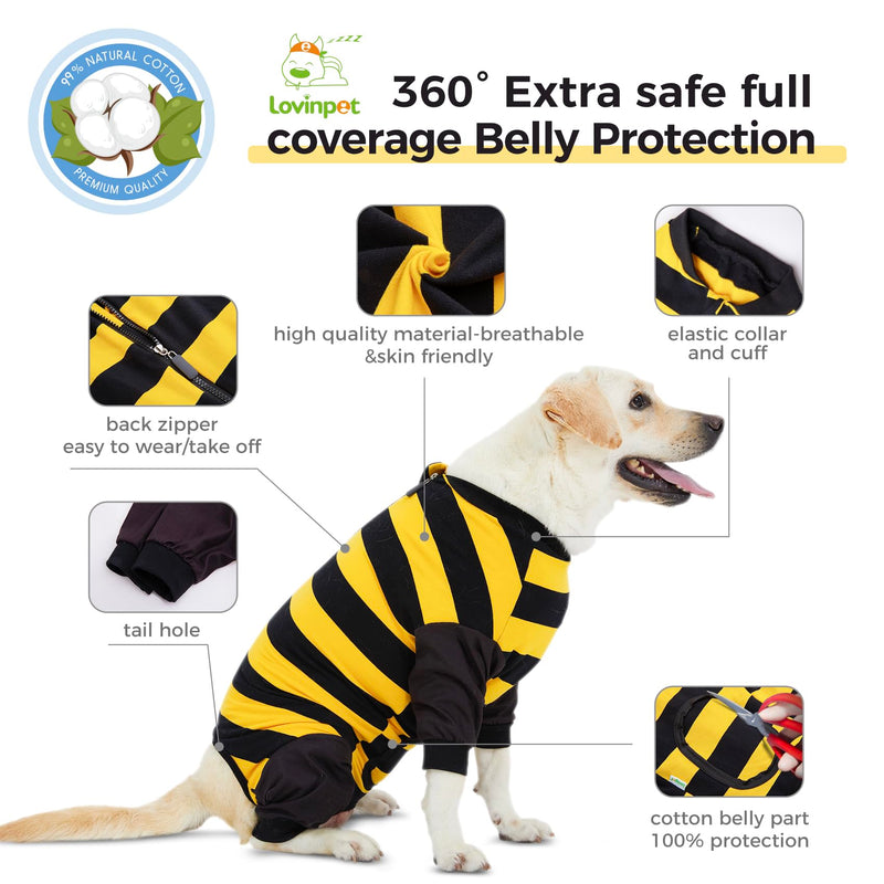 LovinPet Dog Recovery Suit for Large Medium Dogs Bodysuit Onesie for Shedding Skin Disease Pet Pajamas Dog Anti Licking Snugly Suit Dog Bodysuit for Abdominal Wound After Surgery,Yellow/Black,3XL 3XL Black collar/Yellow - PawsPlanet Australia