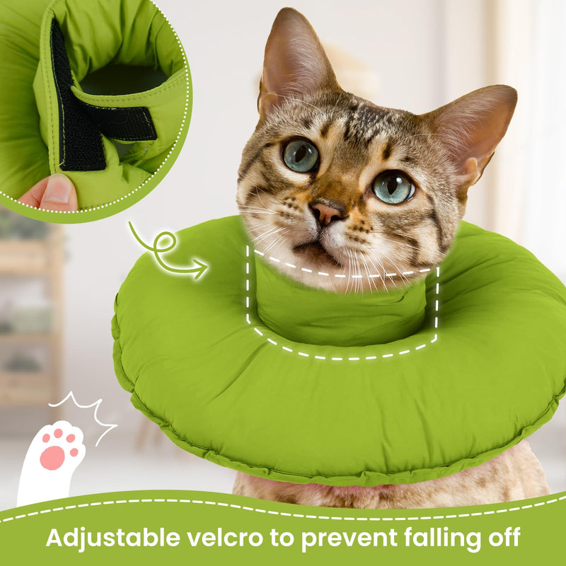 Cat Donut Collar, Cat Buster Collar Soft Neck Donut Adjustable Anti-Licking-Collar for Male Female Cats Soft Cushion/Pillow Cones with Turtleneck(Green, M) Green
