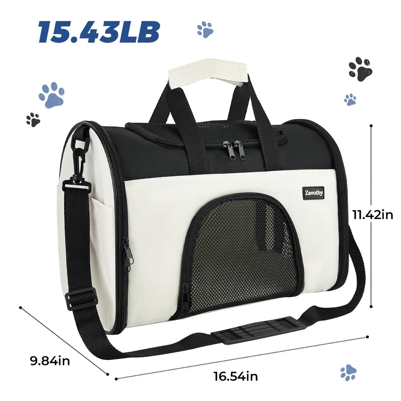 Zavothy TSA Airline Approved Soft-Sided Pet Carrier for Small to Medium Cats and Puppies, Up to 15 Lbs – Collapsible Travel Carrier for Dogs & Cats, White 16.54"L x 9.84"W x 11.42"H