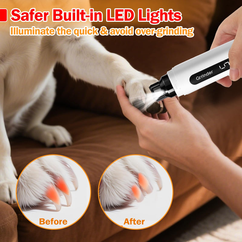 BABORUI Dog Nail Grinder Quiet, 5-Speed Pet Nail Grinder with Cooling Sponge & 3 Grinding Heads for Large Medium Small Dogs/Cats, Rechargeable Nail Trimmer with LED Light, Paws Grooming Smoothing Tool - PawsPlanet Australia