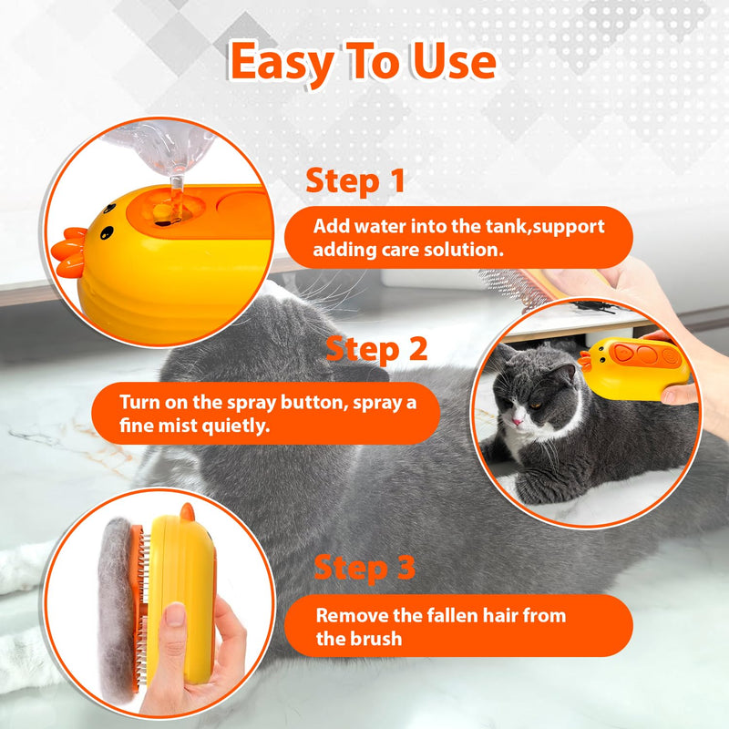 Cat Steam Brush with Release Button, 3 in 1 Rechargeable Pet Spray Water Comb for Long & Short Hair Removal, Self Cleaning Slicker Vapor Brush for Indoor Cats Dogs Rabbits Shedding Grooming Yellow - PawsPlanet Australia