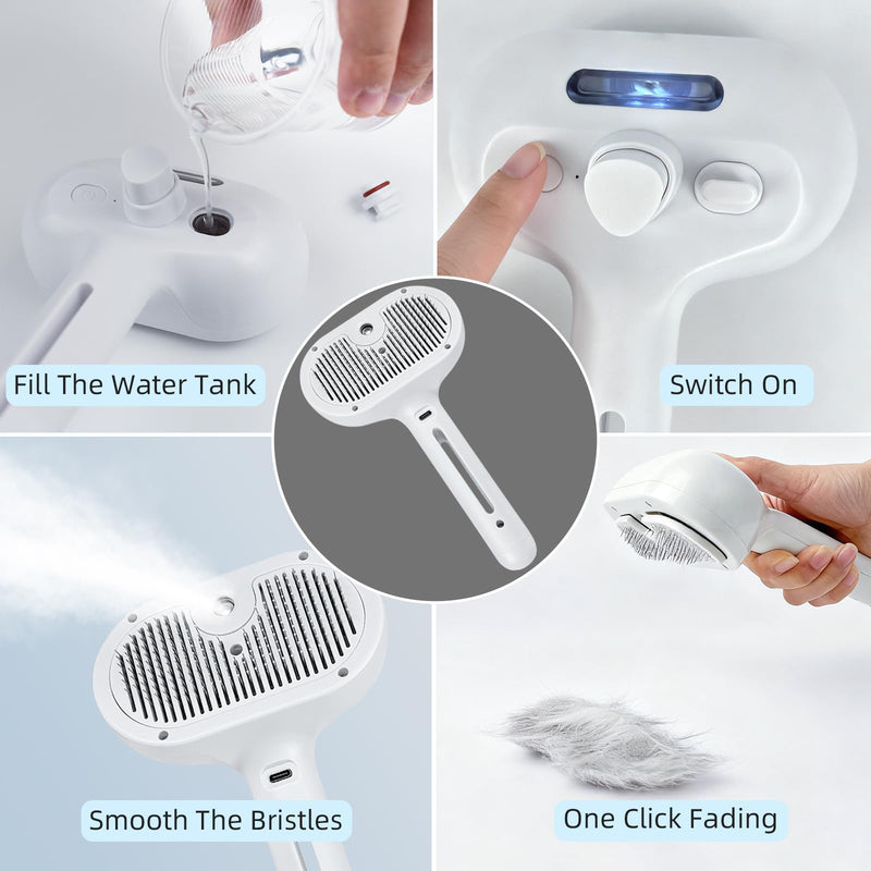 Cat Steam Brush for Shedding, Self Cleaning Hair Brush with Release Button for Short and Long Haired Cats, 4-in-1 cat Grooming Supplies for Massage, Cleaning, Shedding & Combing - PawsPlanet Australia