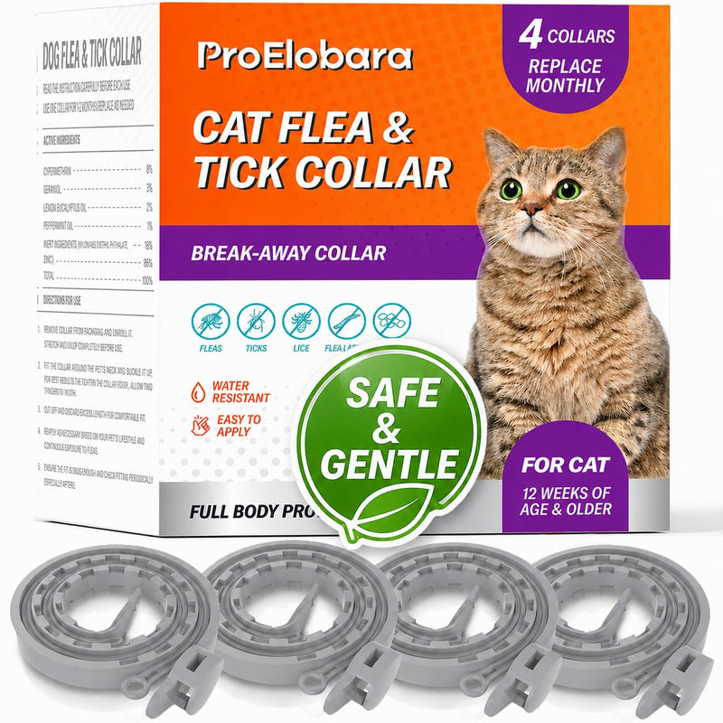 Flea Tick Prevention Collars for Cats: Essential Oil-Based Collar for 4 Month Support - Natural Fleas Ticks Breakaway Collar for Large & Small Cat, Outdoor Fleas Ticks Control for Kittens Gray