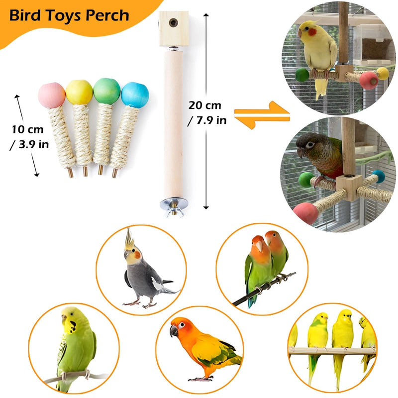 Bird Stand Perch Toy, Interactive Spinning Parakeet Toys, Wooden Exercise Wheel Parrot Toy, Enrichment Cockatiel Toy for Birds Cage, Bird Cage Accessories Perch Toys for Budgies (S) Hemp Rope S - PawsPlanet Australia
