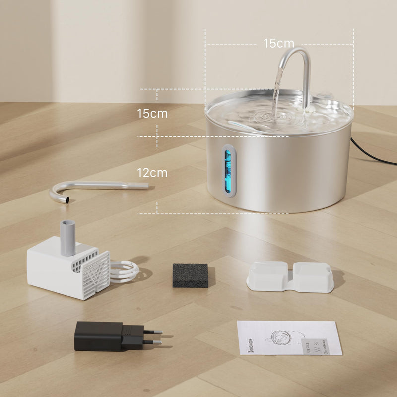 Cat Water Fountain Stainless Steel: 74oz/2.2L Cat Fountain for Drinking - Pet Water Fountain for Cats Inside - Automatic Dog Water Dispenser Bowl Feeding & Watering Supplies 6 Filters 3 Sponges 74oz Fountain + 6 Filters + 3 Sponges - PawsPlanet Australia