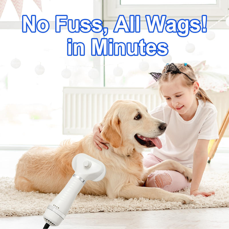 3-in-1 Pet Hair Dryer Brush for Dogs & Cats – Portable Blower & Slicker Brush, Adjustable Temperature, Overheat Protection White