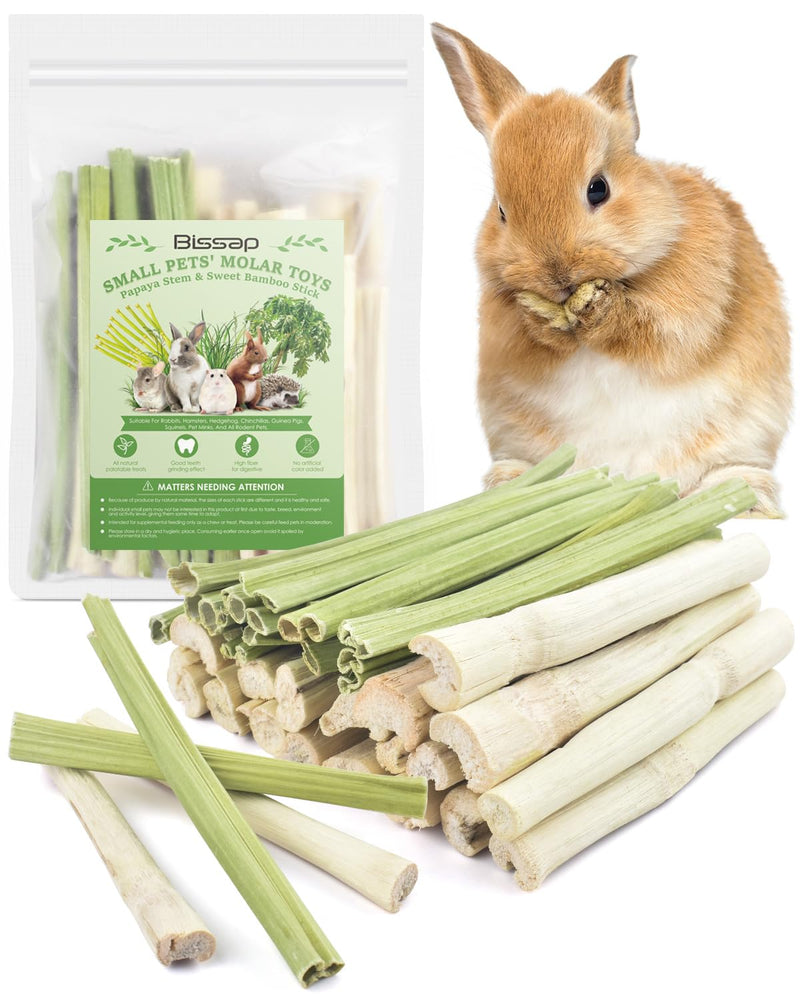 Bissap 40PCS Rabbit Chew Sticks, 20PCS Sweet Bamboo Chew Sticks & 20PCS Papaya Stems Bunny Chews for Rabbit Hamster Chinchilla Guinea Pig Small Animals Natural Molar Treats 40 Piece Set