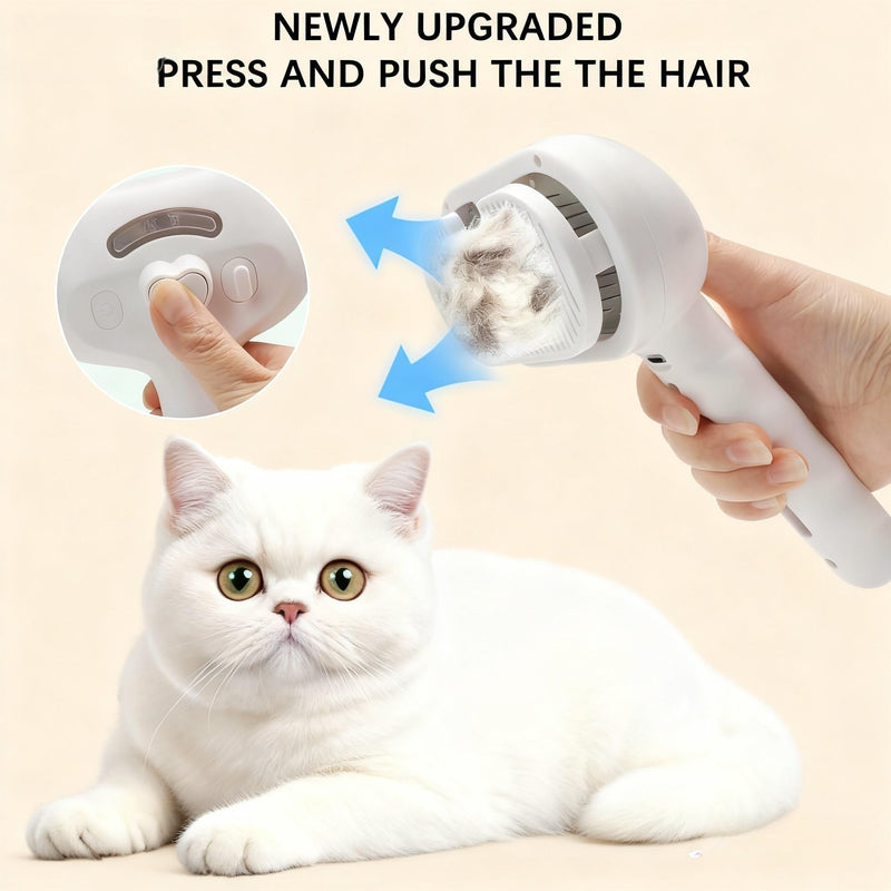 Pet Steam Brush for Cats and Dogs, 3 In 1 Steamy Cat Brush with Release Button and Tank, Anti-Static Pet Spray Hair Removal Comb, Rechargeable Dog Steam Comb for Furry (White) White - PawsPlanet Australia