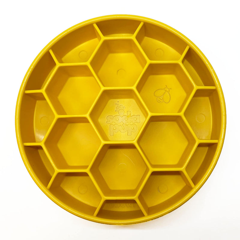 SodaPup Honeycomb Enrichment Bowl – Durable Slow Feeder Bowl Made in USA from Non-Toxic, Pet-Safe, Food Safe Material for Mental Stimulation, Slowing Down Eating, Healthy Digestion, & More One Size eBowl Honeycomb Yellow