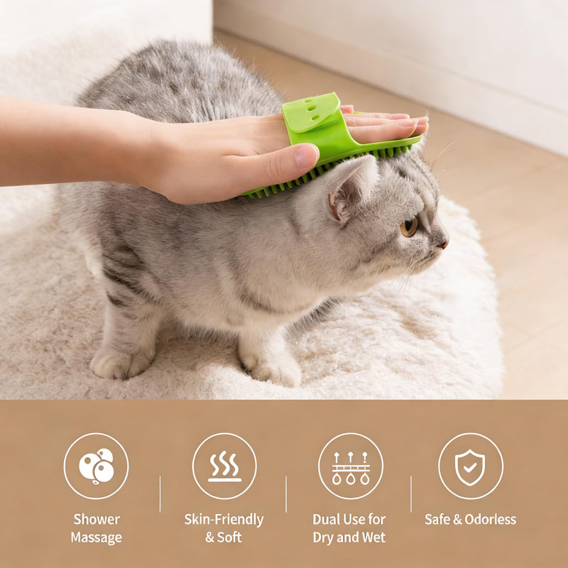 5-Pack Cat Self Groomer Brush with Adjustable Strap, Soft TPR Massage Grooming Pad with 297 Rounded Teeth, Fits 1.38-2.17in (35-55mm) Posts, Easy to Clean, Green - PawsPlanet Australia