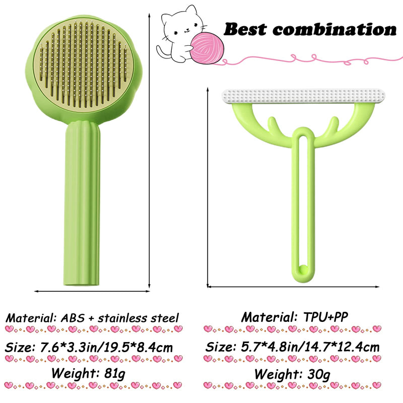 7.6in Pumpkin Pet Brush Cat, 2Pcs Creative Comfortable Self Cleaning Slicker Brush, Cat Brush for Shedding and Grooming Self Cleaning (Green) Green - PawsPlanet Australia
