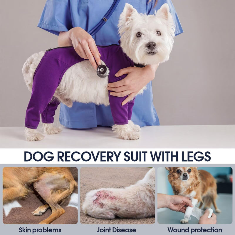 IECOii Dog Post Surgery Body Suit with Legs,Stretchy Soft Dog Onesie Surgery Recovery Suit Vest,Long Leg Medical Pet Shirt after an Operation,Zipper Closure Medical Pet Shirt Dogs,Purple,Size XL XL(Back Lenth:18.5") Purple
