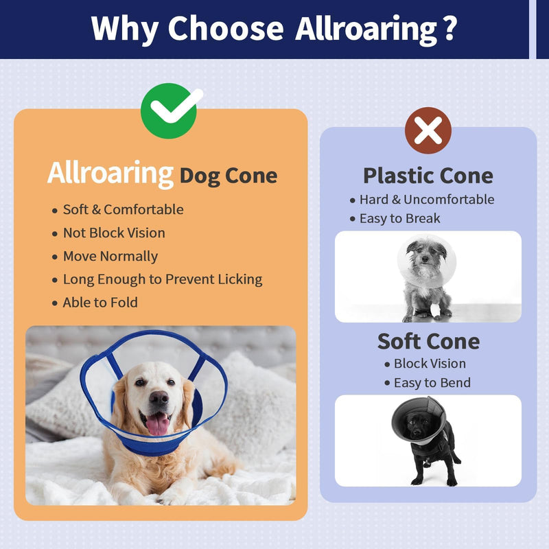 Allroaring Dog Cone Collar, Soft Dog Cones for Medium Dogs After Surgery, Adjustable Pet Cone for Dogs to Stop Licking, Breathable Doggie Elizabethan Collar for Wound Care Spay Neuter, Blue M Medium (Neck Girth: 11" - 14.1")