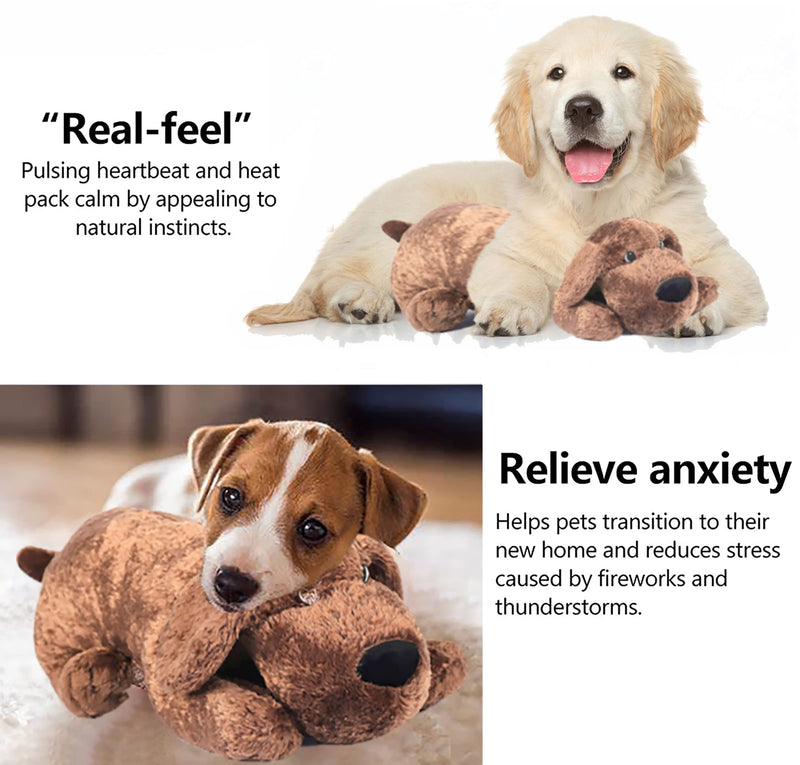 Dog Heartbeat Toy for Puppy Anxiety Relief, Heartbeat Stuffed Animal Heartbeat Plush Toy for Small, Medium, and Large Dogs (Brown) Brown - PawsPlanet Australia