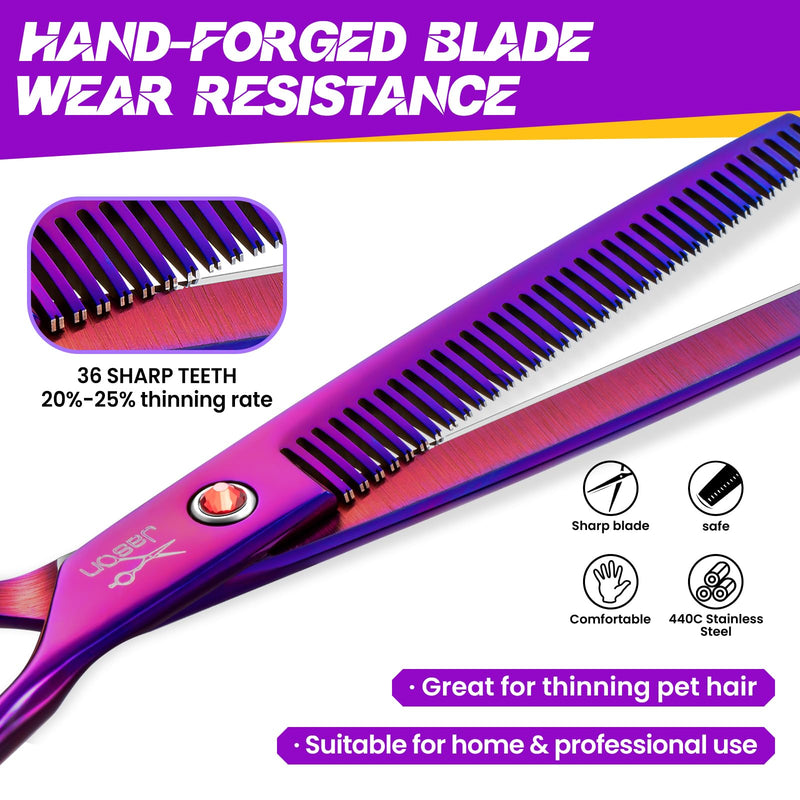 JASON Grooming Scissors for Dogs - Sharp Thinning Dog Shear with Muffler Pad, Stainless Steel Dog Grooming Shears Professional Texture Scissors for Pets Purple Thinner - PawsPlanet Australia