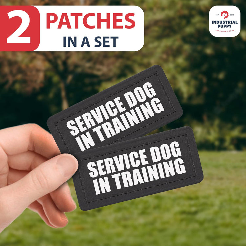 Industrial Puppy Service Dog in Trainign Patch- Attachable Patches with Hook Backing for Deaf Dog Harness or Vest, 2 Reflective Patches, Supplies, Weatherproof Polyester Durability XXS, Black SERVICE DOG IN TRAINING XXS (1 x 2") - PawsPlanet Australia