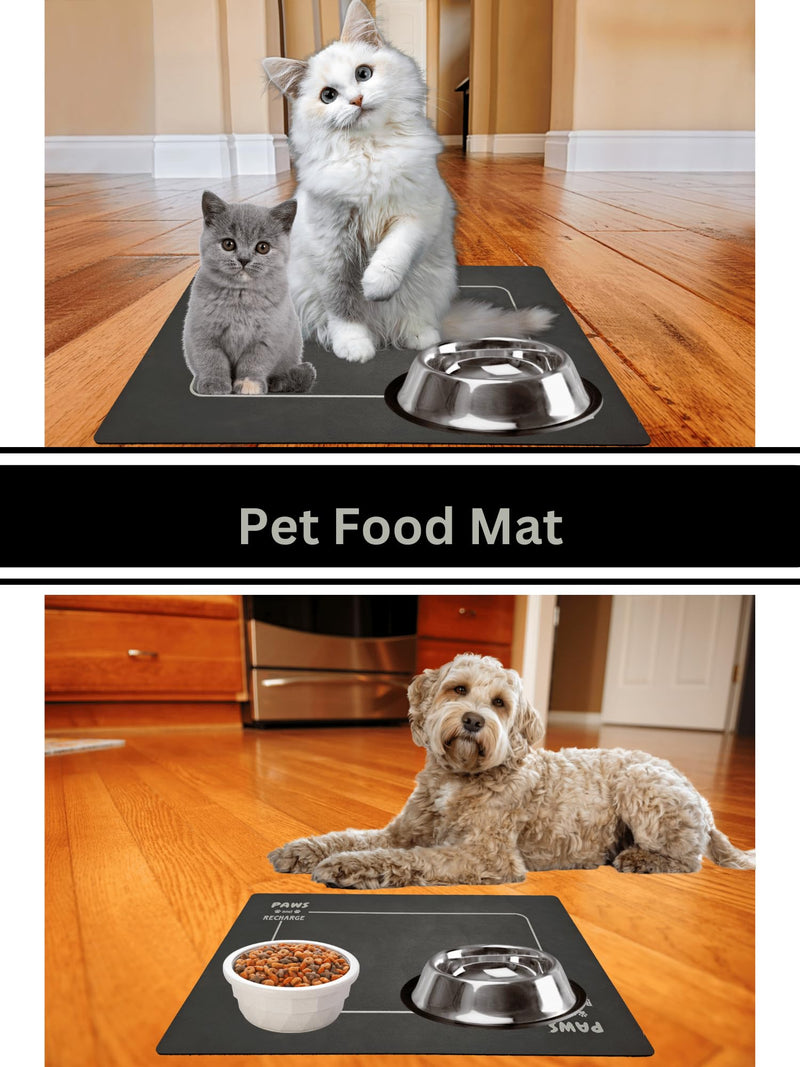 Pet Feeding Mat for Dogs and Cats or Other Small Animals, Absorbent Diatomaceous Earth Mat for Water and Food Bowls, Non-Slip, 16x24 Approx., Dark Grey, Mess Free pet Space. - PawsPlanet Australia