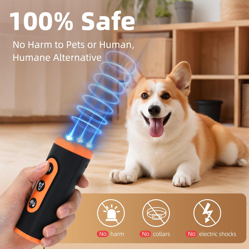 3-in-1 Ultrasonic Dog Bark Deterrent Device with Triple Emitters, 50ft Auto/Manual Bark Control, Rechargeable Battery, Strobe Light & Beep Trainer - Humane No Shock Solution for Aggressive Dogs - PawsPlanet Australia