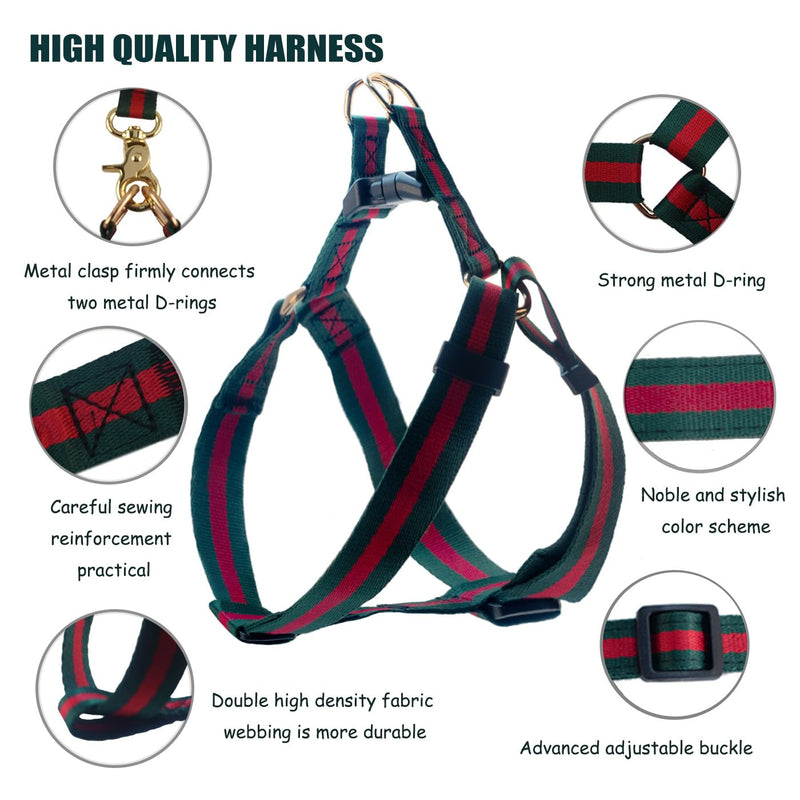 Elegant and Stylish Dog Harness and Leash,Durable Soft Neck and Chest Adjustable Pet Harness,Luxury Dog Harnesses and Dog Leashes Set Packing Gift for Puppy Small Dogs S(Neck&Chest Girth:12.6"-17.7", Width:5/8") Green Red-2 - PawsPlanet Australia