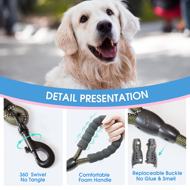 BAAPET 2/4/5/6 FT Dog Leash with Comfortable Padded Handle and Highly Reflective Threads for Small Medium and Large Dogs (5FT-1/2'', Olive Green) 1/2'' x 5 FT (18~120 lbs.) - PawsPlanet Australia