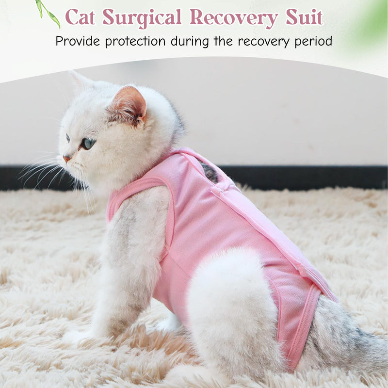 Cat Recovery Suit, 1 Pack Pink Soft Breathable Cat Recovery Clothes E-Collar Cat Wound Surgery Recovery Suit After Surgery Wear for Cats Kitten, S