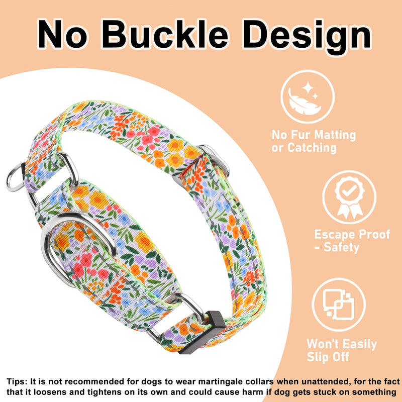 Reflective Martingale Collar for Dogs Nylon Training Collar with No Buckle Cute Floral No Pull Dog Collar for Medium Dogs（Yellow Flower，M） Yellow Flower - PawsPlanet Australia