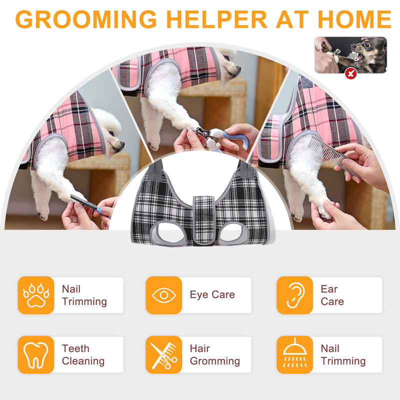 BEAUTYZOO Dog Grooming Hammock, Medium Dog Sling for Nail Trimming, Dog Hanging Harness for Claw Care with Thick Fabric Neck Support Wide Strap Restraint Cat Grooming Hammock, Black L L (Leg Spacing: 10.6-15" / Max W: 60lbs) Black & White - PawsPlanet Australia