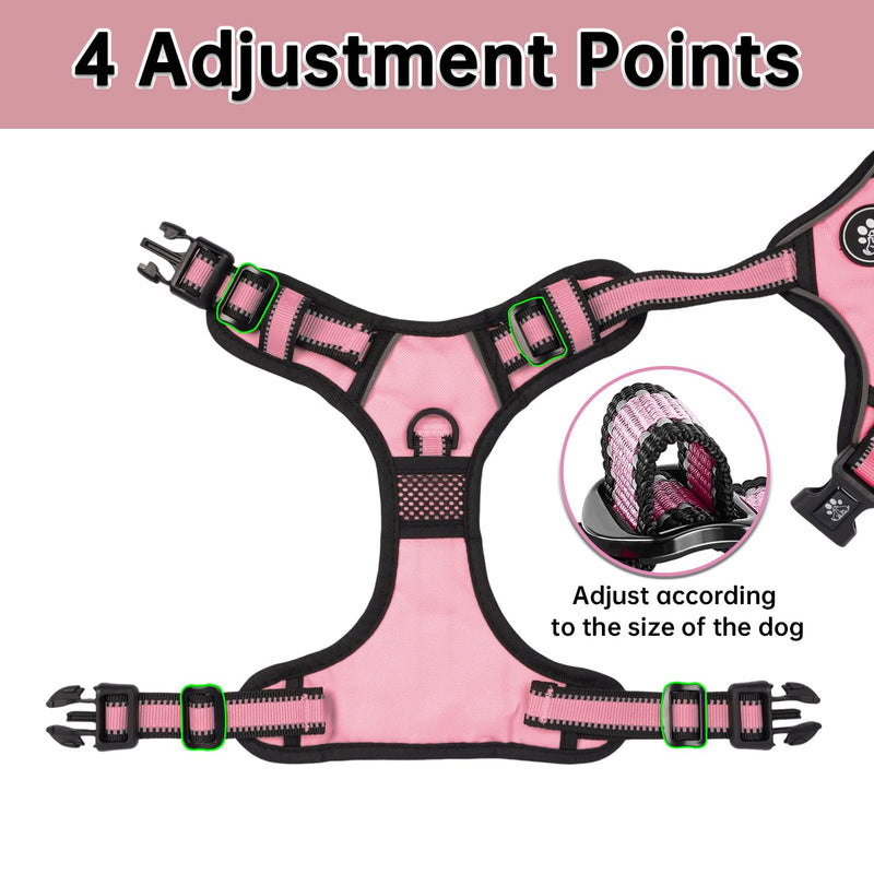 NESTROAD No Pull Dog Harness,Adjustable Oxford Dog Vest Harness with Leash,Reflective No-Choke Pet Harness with Easy Control Soft Handle for Large Dogs(Large,Pink) 【L】neck 15-19" chest 19-29" Pink