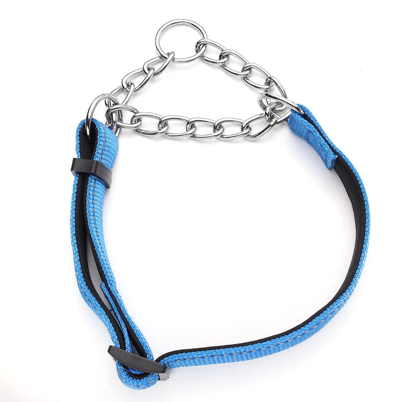 Martingale Dog Collars Adjustable Soft Nylon Reflective Collars with Stainless Steel Chain Walking Training Collars Heavy-Duty Puppy Chain Collars for Small,Medium,Large Dogs (S,Blue) S-(dog's neck10-15inches) Blue - PawsPlanet Australia