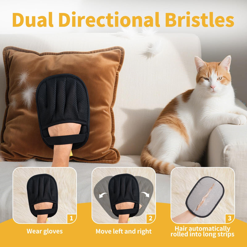 Pet Hair Removal Glove, Cats Dogs Grooming Gloves Pet Hair Removal Tool, 2025 Upgrade Reusable Pet Hair Remover Glove（1 Pet Grooming Glove & 1 Cleaning Glove） - PawsPlanet Australia