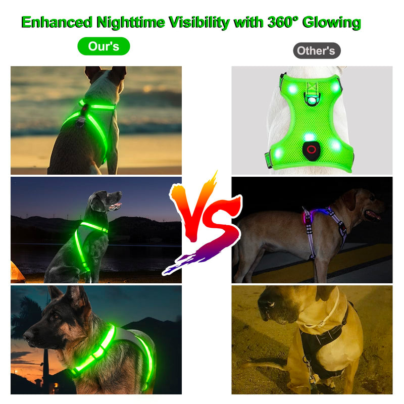 Visinite LED Dog Harness, USB Rechargeable Light Up Dog Vest, 2 Illuminate Modes Glow in The Dark Dog Harness, Adjustable Lighted Pet Harness Light for Night Walking Safety (Green, XL) Extra Large Green
