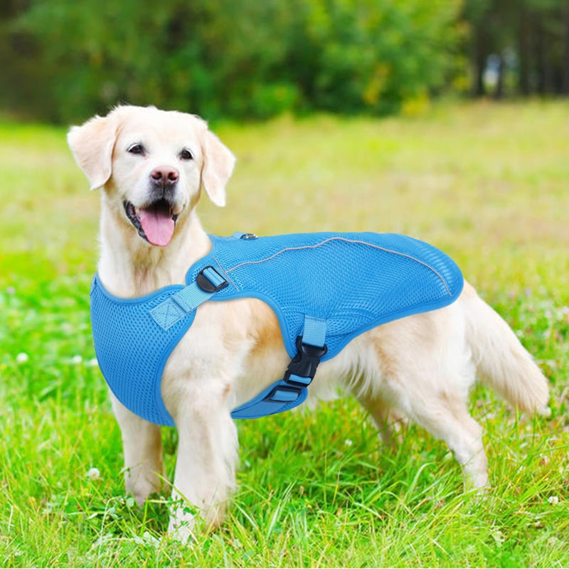 Kuoser Dog Cooling Vest Harness, Small Puppy Cooler Jacket with Adjustable Buckle for Outdoor Beach, Hiking, Training Blue S S (Chest Girth:16.9'')