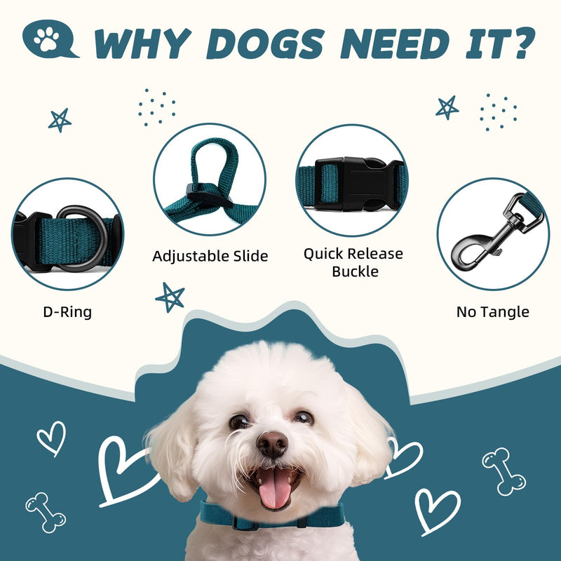 Peacock Blue Dog Collar and Leash Set for Small Dogs Soft and Breathable of 90% Rayon from Bamboo and 10% Polyester Comfortable Skin-Friendly, Adjustable Leash Set with Quick Release Buckle Small Set Peacock Blue Set