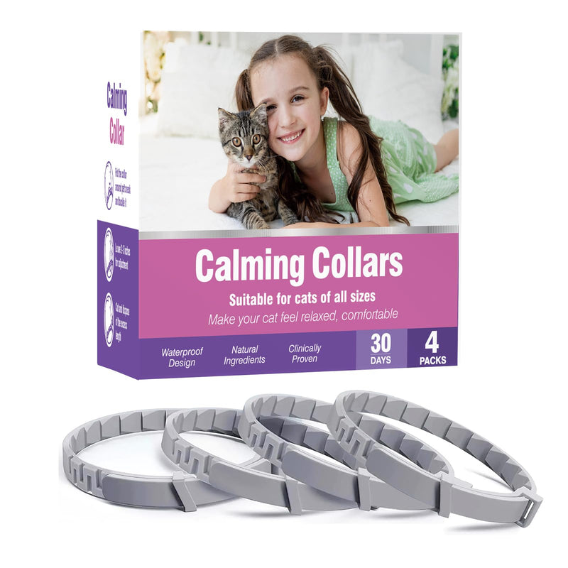 Calming Collar for Cats 4 Pack Calming Cat Collars Adjustable Soother Cats Calming Collars Anxiety Relief Stress Pheromone Collar for Cats Comfort Cat Calm Collars Lasts 30 Days Cats Calming Collar Grey