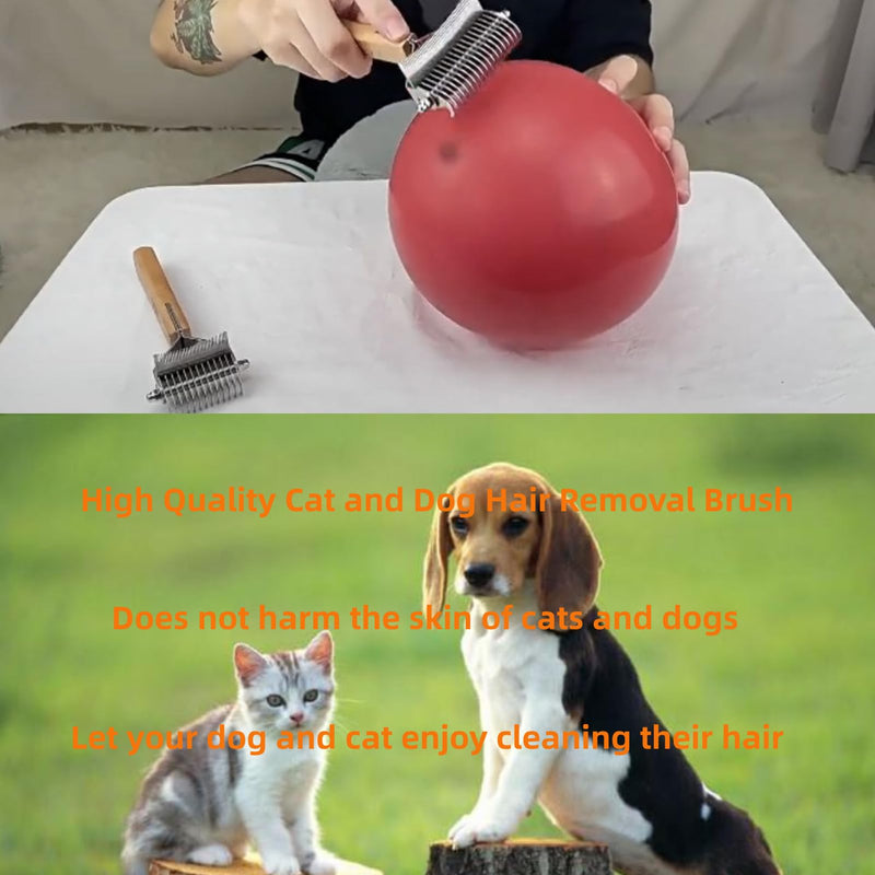 Premium 3-in-1 Dog Brush & Cat Brush (Double-Sided) - Effective Dematting Comb & Undercoat Brush Against Tangles - Safe Fur Changing Aid with Wooden Handle for Dogs & Cats - PawsPlanet Australia