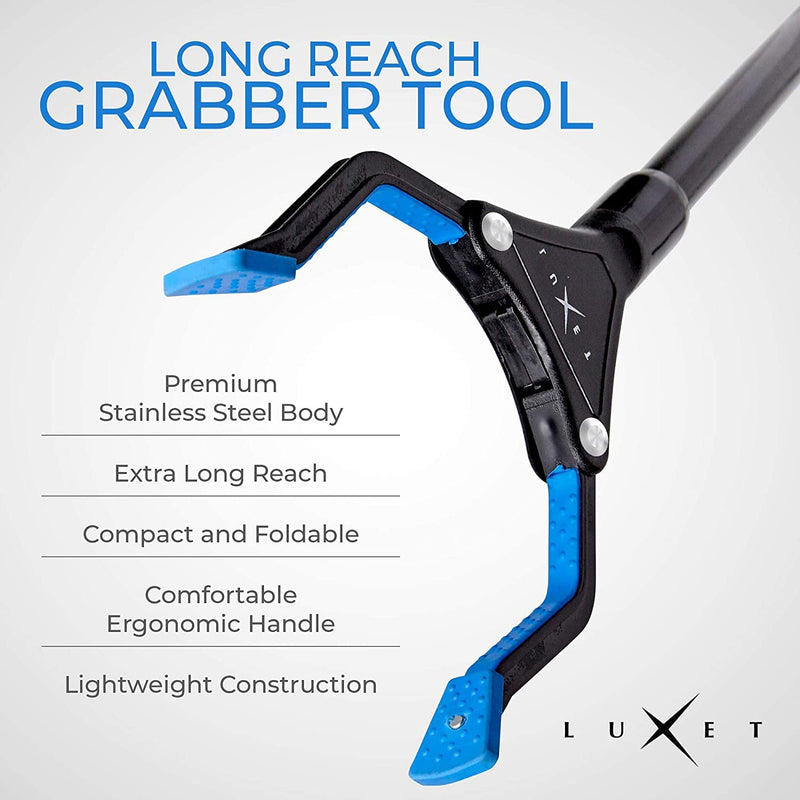 Grabber Reacher Tool - 26" Steel Portable Pick Up Stick - Strong Grip Magnetic Tip for Store Shelves Lightweight Garbage Litter Trash Picker Claw Grabber Tool for Elderly - by Luxet (Pink/Blue) Pink / Blue - PawsPlanet Australia
