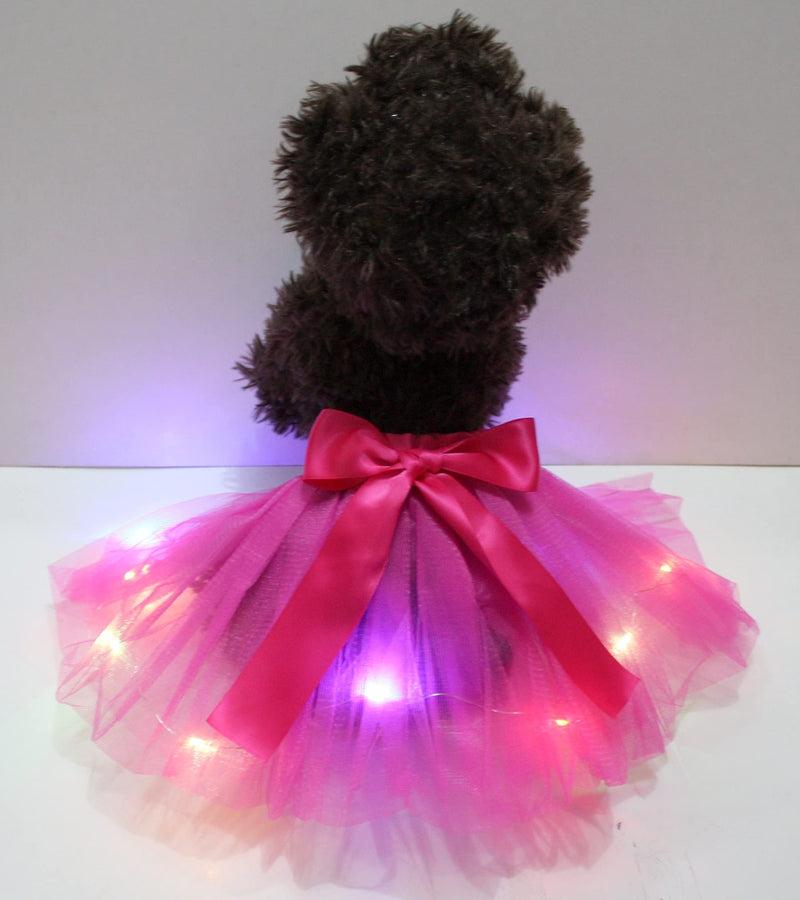 Petitebella Single Color LED Lighting Puppy Dog Tutu Hot Pink Small - PawsPlanet Australia
