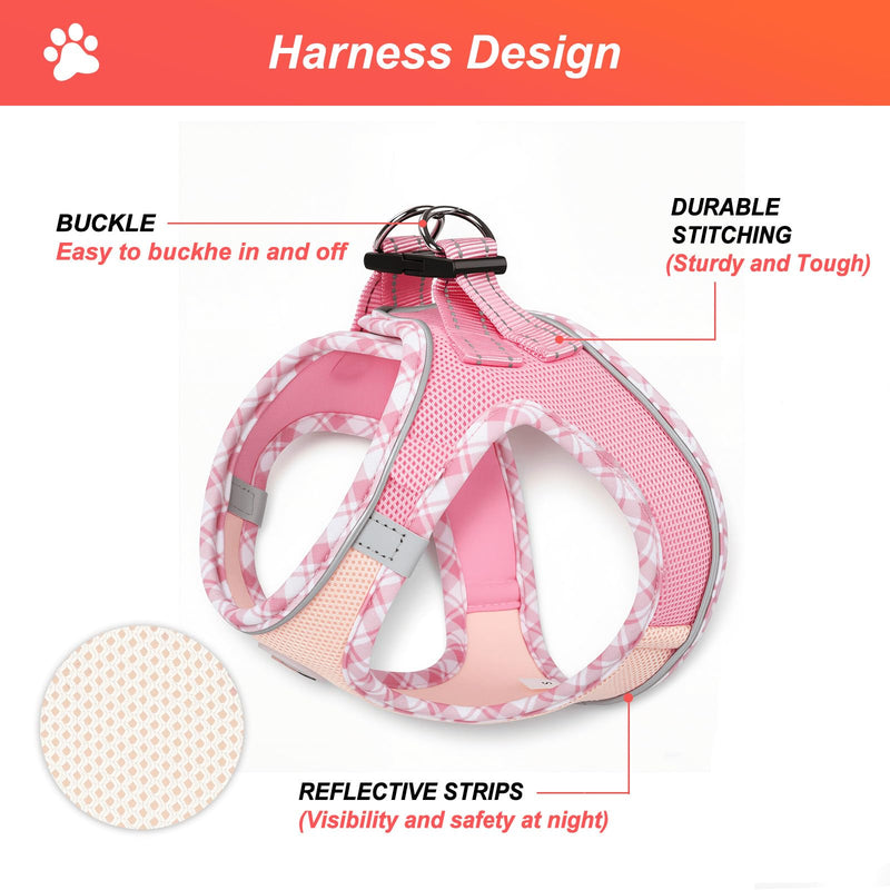 Hipubby Dog Harness Small Sized and Leash Set, No Pull Soft Mesh Puppy Vest, Reflective Breathable Lightweight Pet Harness, Harness for Small Medium Dogs and Cats - Light Pink XS XS (Chest: 12.5"-14") - PawsPlanet Australia