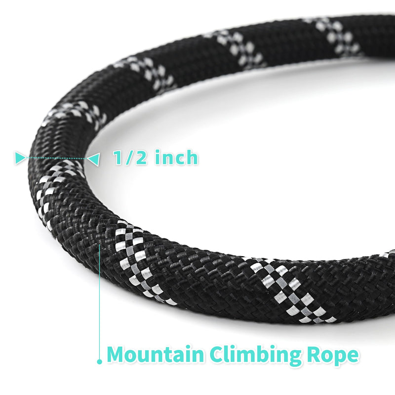 Mile High Life Reflective Dog Leash, with Comfortable Padded Handle, Black Nylon Rope Leash with Steel Tips, Heavy Duty 4 Feet Pet Leashes (Black,72 Inches) 6 Feet Reflective Nylon Rope - Black - PawsPlanet Australia