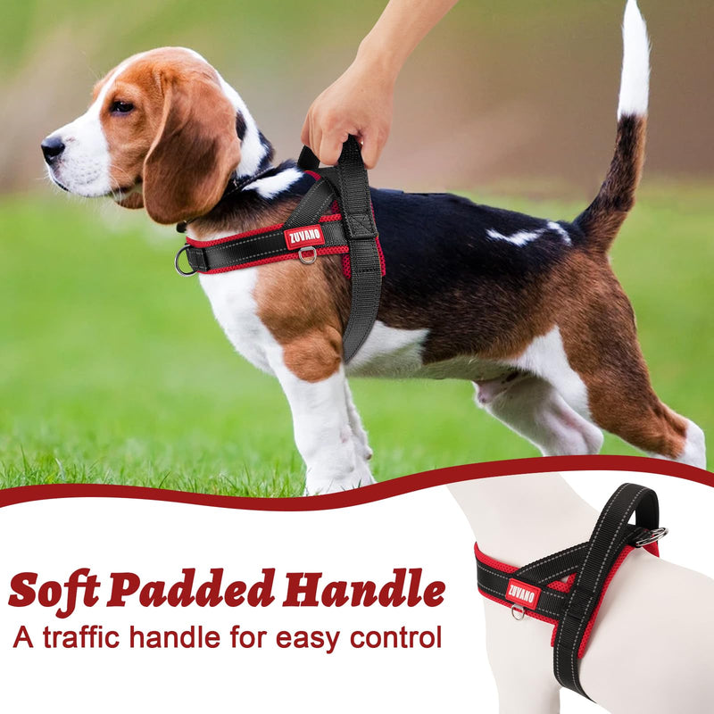 No Choke Dog Harness Medium Sized Dog - No Pull Soft Padded Breathable Mesh Lightweight Harness with Handle, Front Clip Reflective Vest Harness with Quick Release Lockable Buckle, Black/Red, M - PawsPlanet Australia