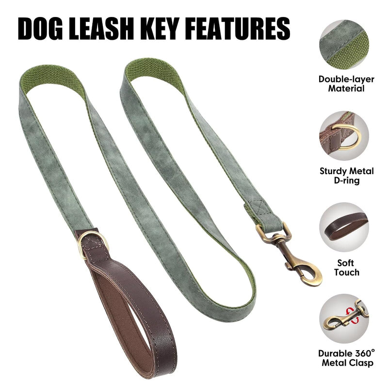 Didog PU Leather Dog Leash for Small Dogs 4.5ft, Soft Padded Handle Dog Leashes for Medium Size, Walking and Training Leashes Faux Leather for Large Pet,Green Green - PawsPlanet Australia