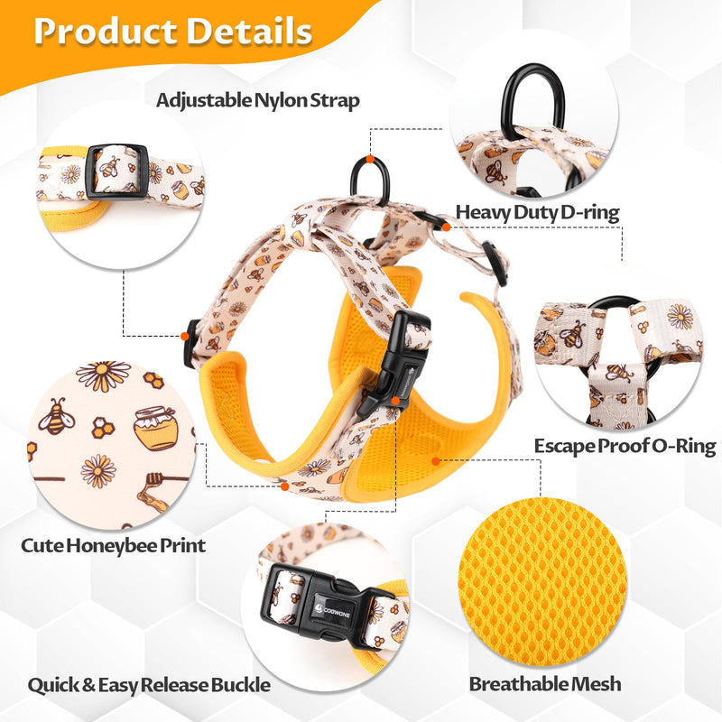 Dog Cat Harness and Leash Set, Puppia Soft Mesh Padded and Adjustable Puppy Vest Cute Dog Clothes Escape Proof Easy Walk Pet Accessories (Honeybee, S (Neck 10.6"-13"; Chest 14"-19.6")) Honeybee S (Neck 10.6"-13"; Chest 14"-19.6") - PawsPlanet Australia