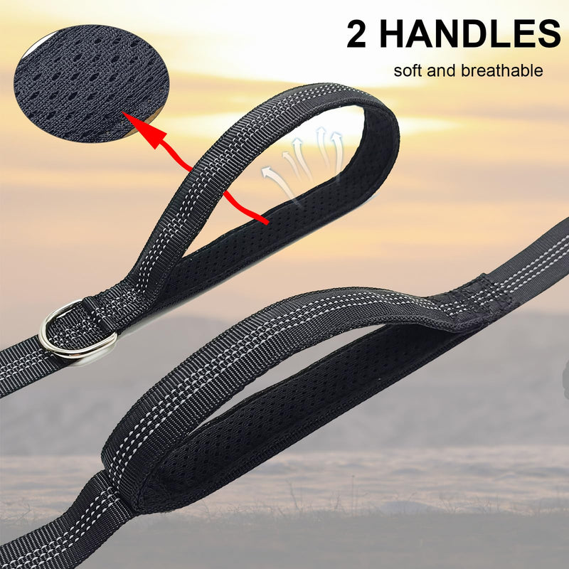 5FT Double Handle Tactical Dog Leash with Shock Absorption, Reflective Heavy Duty Bungee Dog Leash for Medium Large Dogs That Pull, Daily Walking Training, Black 5FT - PawsPlanet Australia