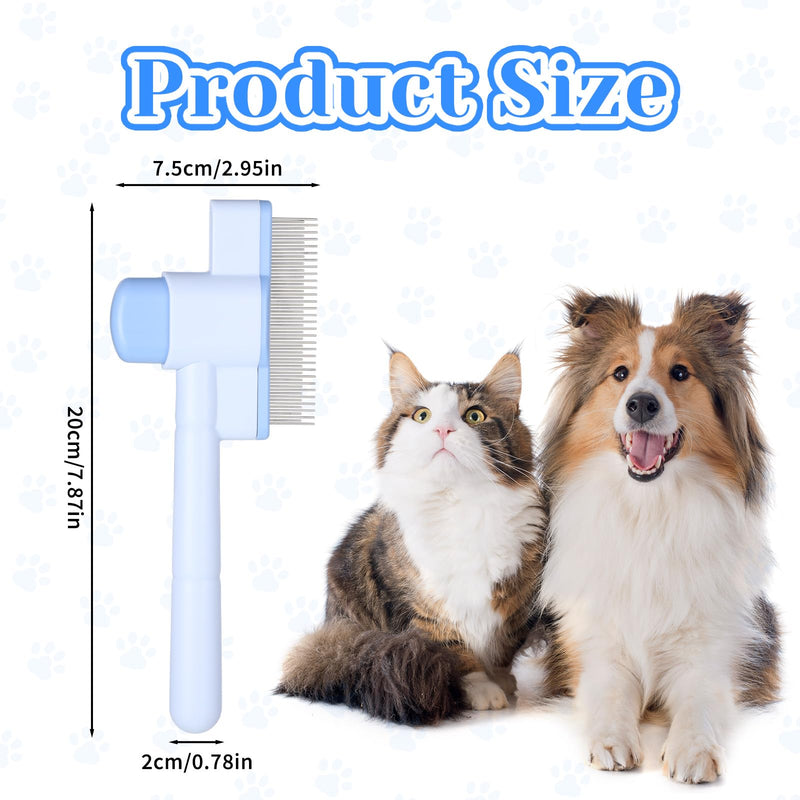 Pet Comb for Cats & Dogs, Pet Hair Removal Tool Flea Comb Self-Cleaning Pets Combs with Long & Short Stainless Steel Metal Teeth for Shedding and Tangles with Release Button - PawsPlanet Australia