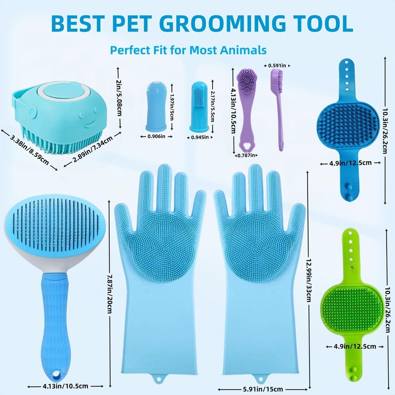 9-in-1 Pet Grooming Kit:Deshedding Brushs,Massage Gloves Brush,Silicone Finger Toothbrushes,Shampoo Bath Brushs,Slicker Brush – Complete Grooming Set for Dogs, Cats, and Small Animals - PawsPlanet Australia