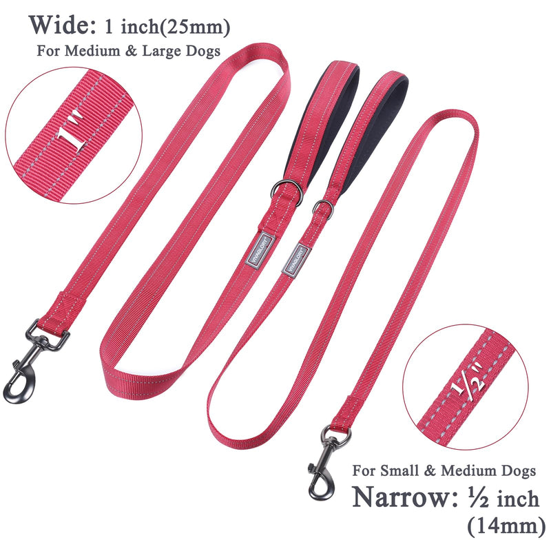 VIVAGLORY Dog Leash Dailyx Pet Leash with Soft Padded Handle for Training & Walking, Heavy Duty & Double Layer Nylon for Pet Puppy, 6ft x 1/2in, Red Leash (6 ft. x 1/2 in.)