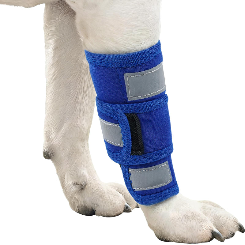 Kuoser Dog Front Leg Brace, Adjustable Dog Elbow Brace with Reflective Strip, Compression Dogs Leg Sleeve to Stop Licking, Carpal Wrist Support Elbow Pads for Dogs Arthritis, Sprain, Injury Recovery Healing Blue L/XL