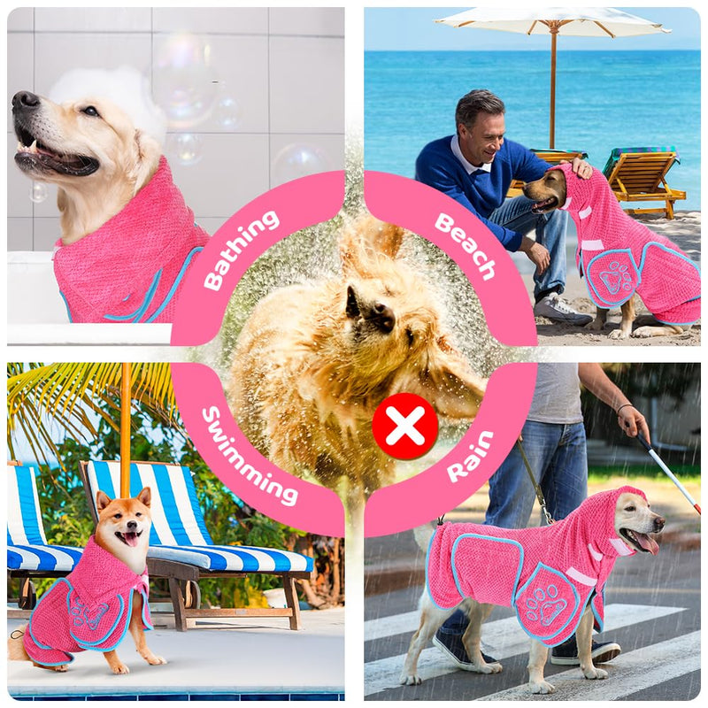 Dog Bathrobe Towel - Super Absorbent Dog Drying Coat, Warming Bath Robes for After Bath Shower Swim Walk for Small Medium Large Dogs Cats Pet XXL Fuchsia - PawsPlanet Australia